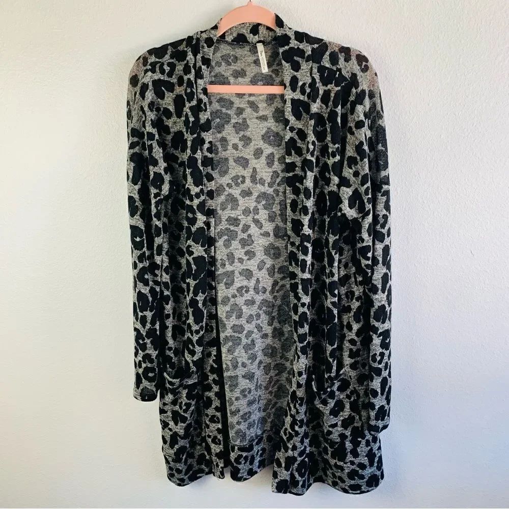 Beeson River Gray Animal Print Open Cardigan